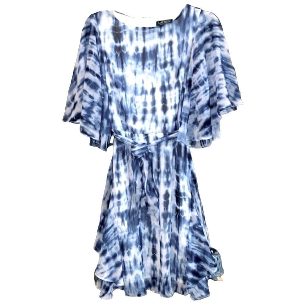 Ralph Lauren Tie Dye Flutter Sleeve Fit & Flair Dress Lined‍
